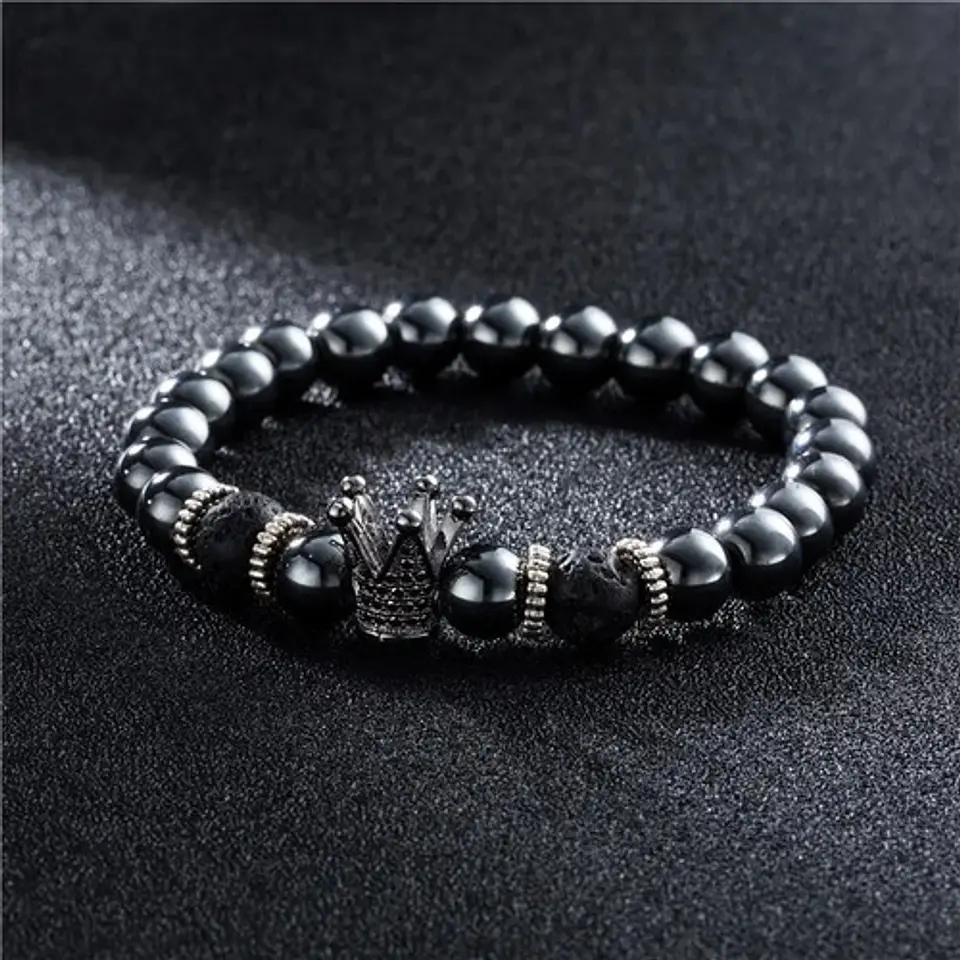 Brazalete Pulsera Manilla Hematita Piedra Volcánica Hombre 3