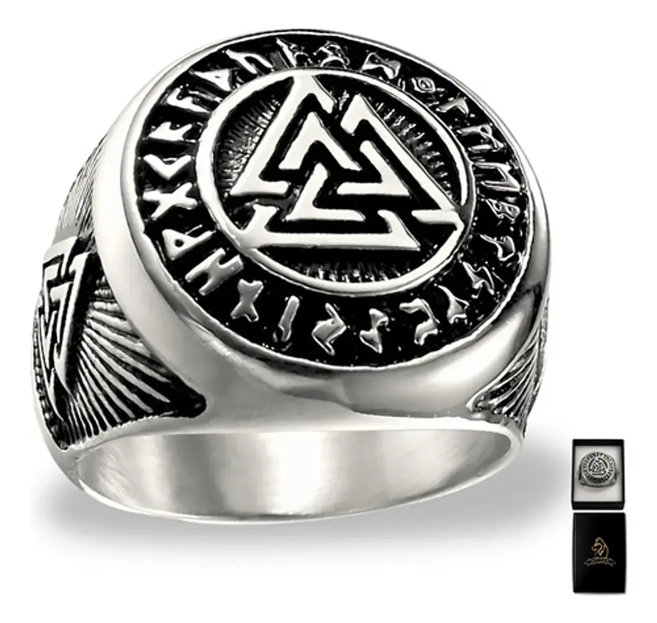 Anillo Color Plata Vikingo Triangulo Acero Inoxidable Hombre 1