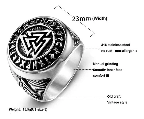 Anillo Color Plata Vikingo Triangulo Acero Inoxidable Hombre