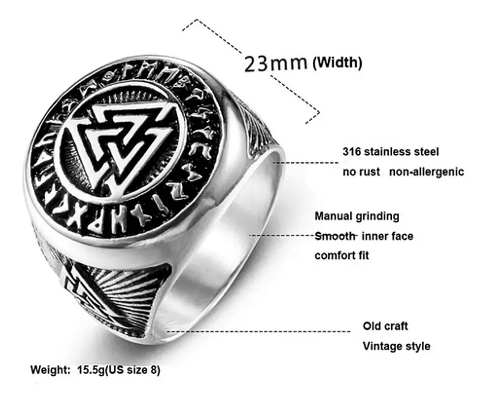 Anillo Color Plata Vikingo Triangulo Acero Inoxidable Hombre 2