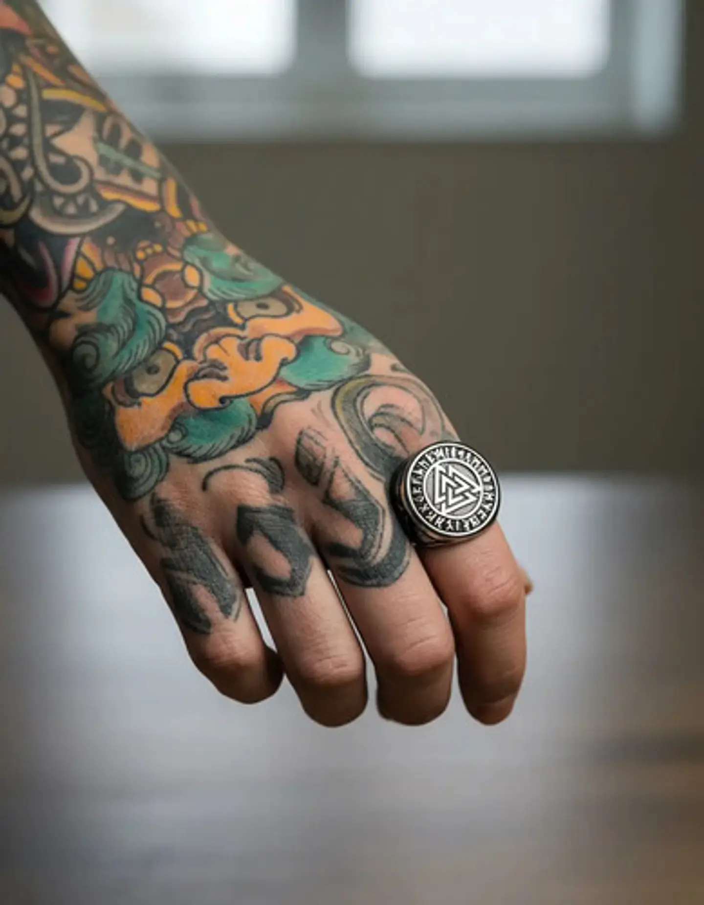 Anillo Color Plata Vikingo Triangulo Acero Inoxidable Hombre 4