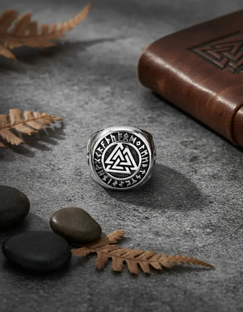 Anillo Color Plata Vikingo Triangulo Acero Inoxidable Hombre 5