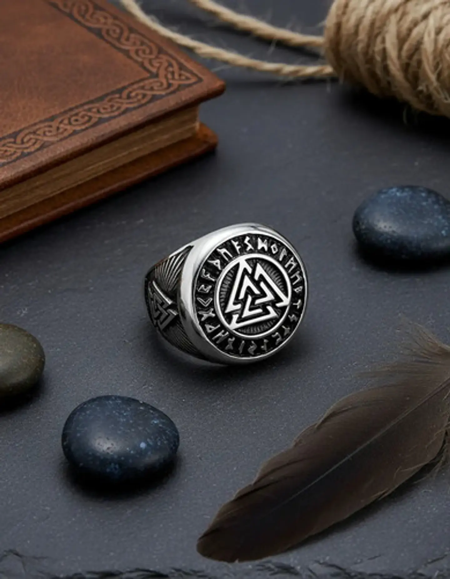 Anillo Color Plata Vikingo Triangulo Acero Inoxidable Hombre 6