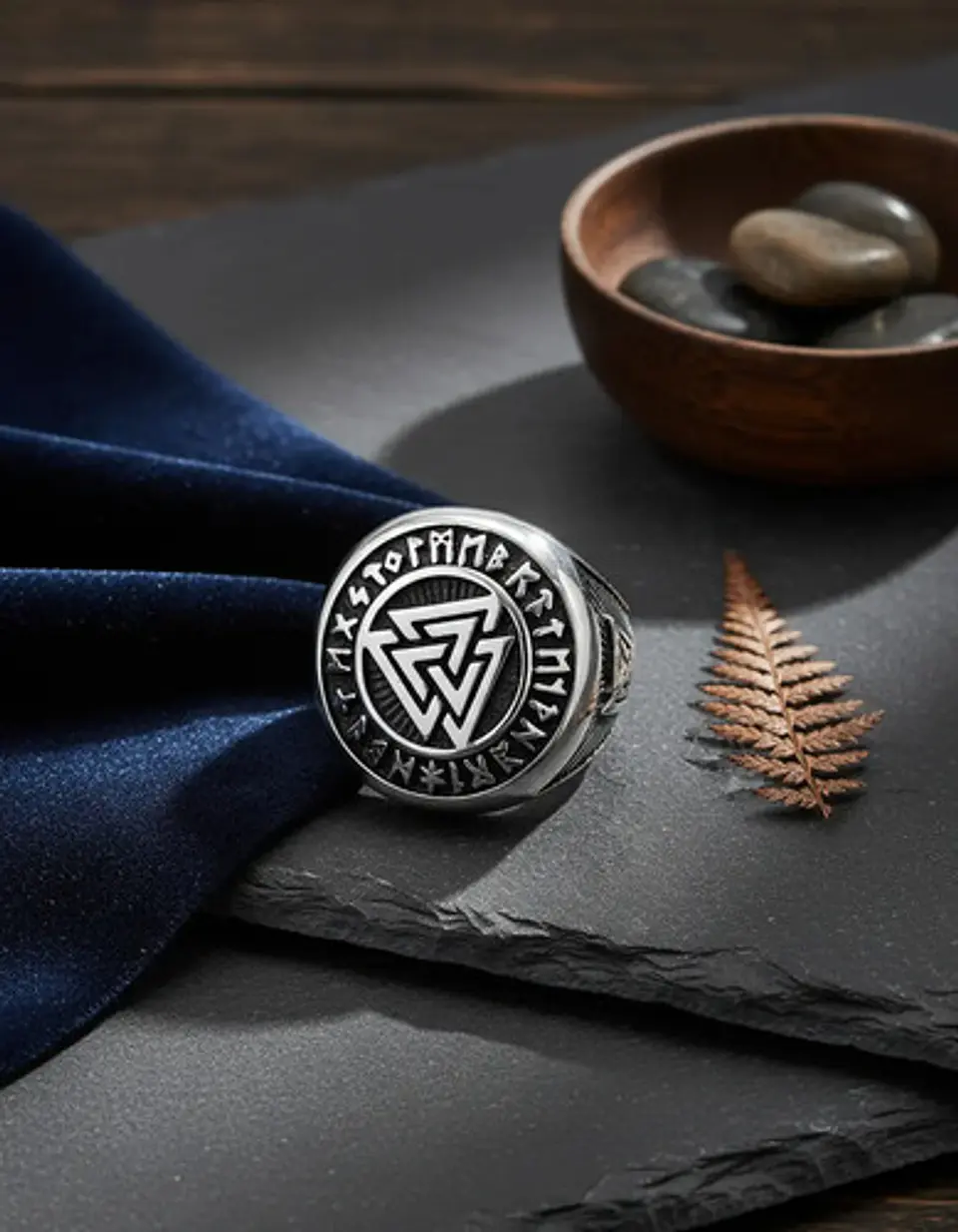 Anillo Color Plata Vikingo Triangulo Acero Inoxidable Hombre 7