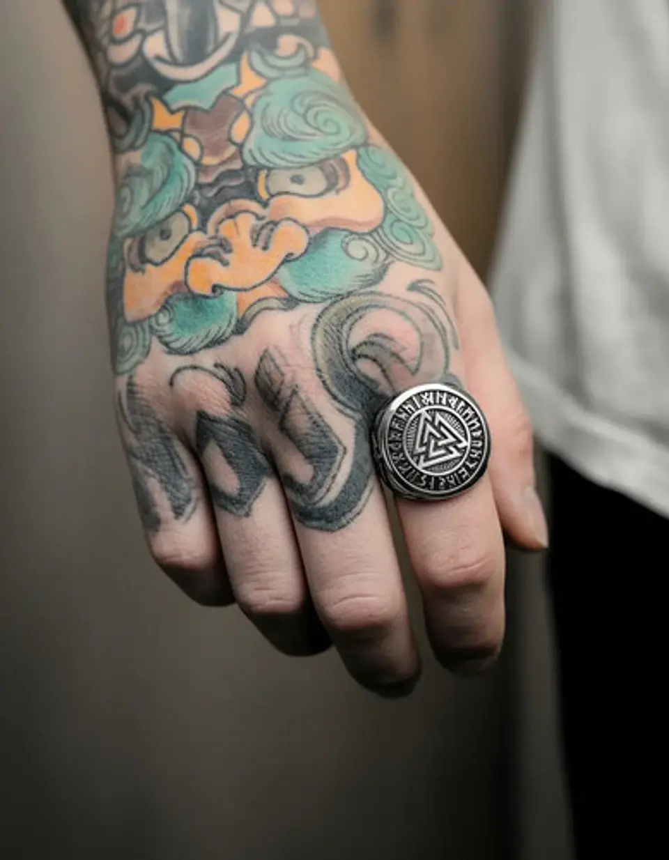 Anillo Color Plata Vikingo Triangulo Acero Inoxidable Hombre 8