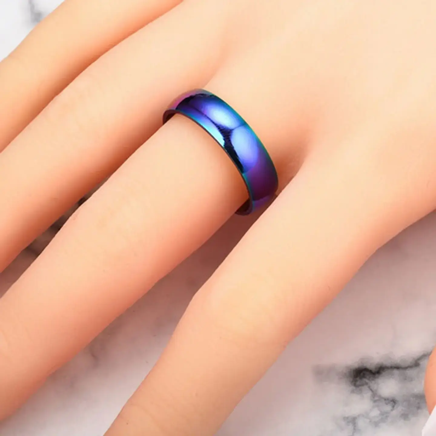 Anillo Argolla Azul Acero Inoxidable Hombre Mujer Moda 5