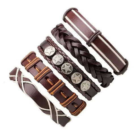 Pack X5 manillas ajustables de cuero para hombre y mujer Pulseras Elegante