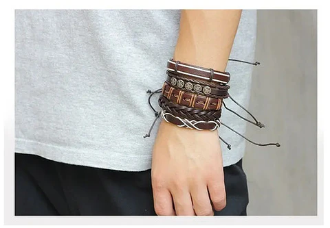 Pack X5 manillas ajustables de cuero para hombre y mujer Pulseras Elegante