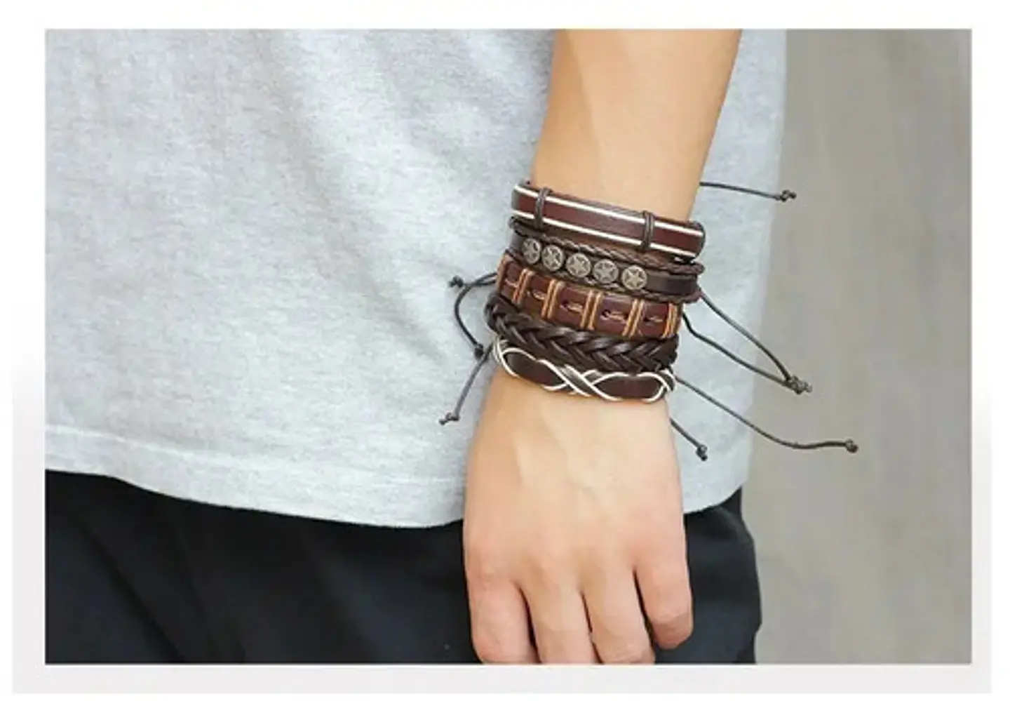 Pack X5 manillas ajustables de cuero para hombre y mujer Pulseras Elegante 2