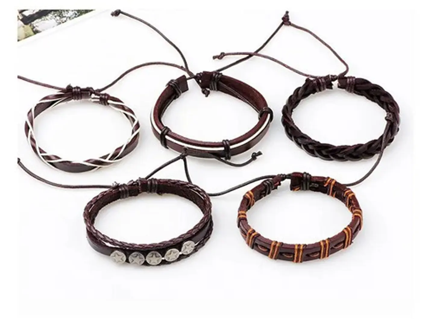 Pack X5 manillas ajustables de cuero para hombre y mujer Pulseras Elegante 3