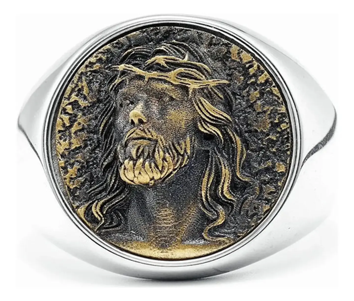 Anillo en acero para hombres forma rostro Jesús  2
