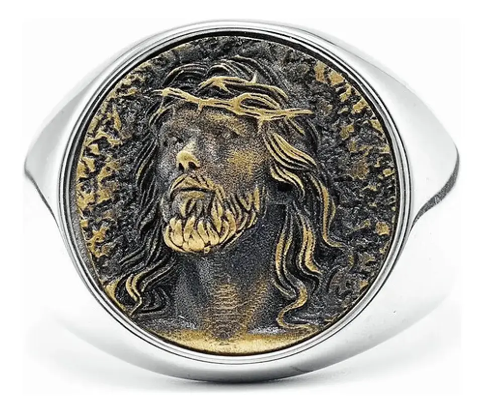 Anillo en acero para hombres forma rostro Jesús  2