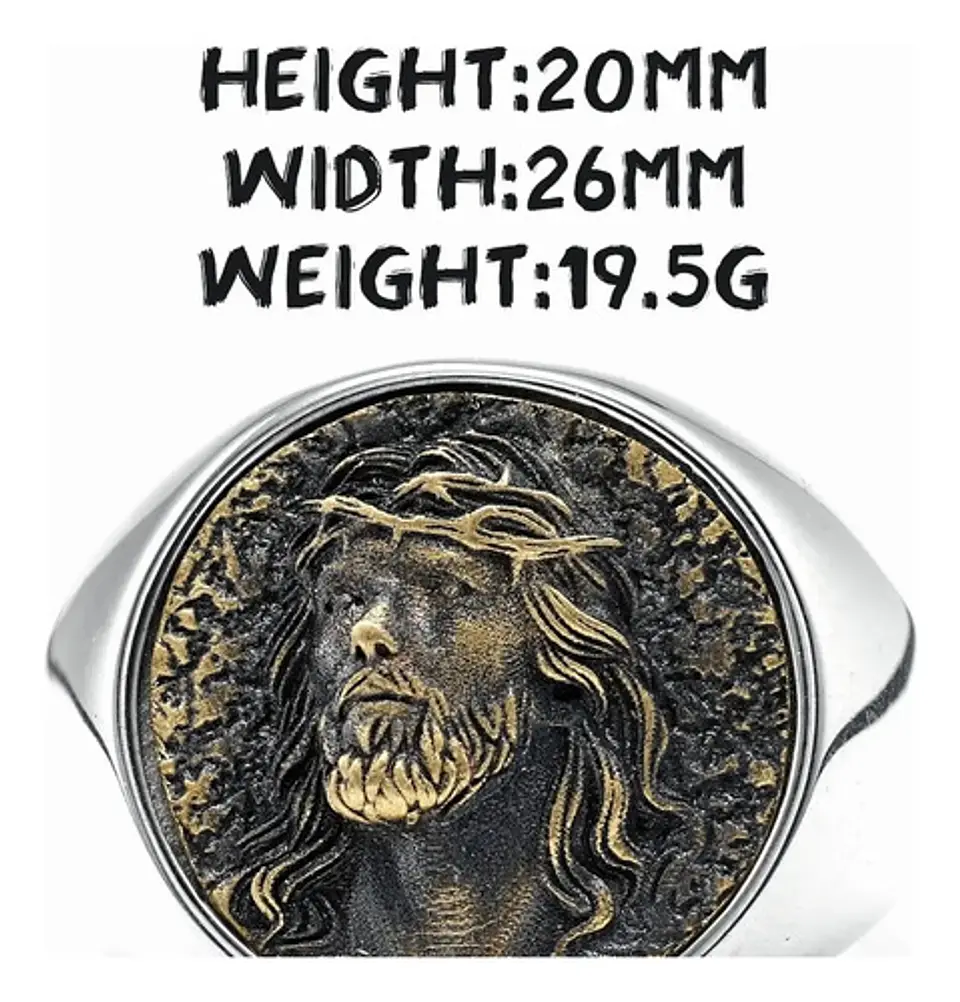 Anillo en acero para hombres forma rostro Jesús  4