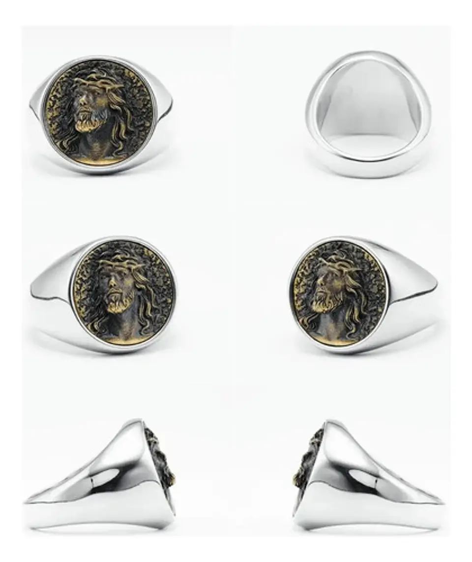 Anillo en acero para hombres forma rostro Jesús  5