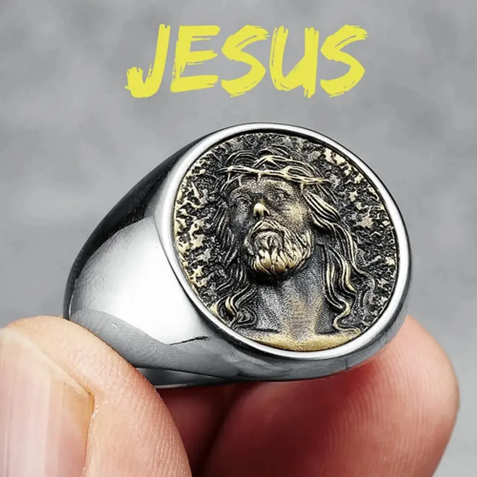 Anillo en acero para hombres forma rostro Jesús  10