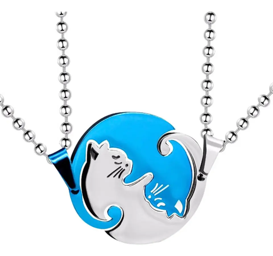 Collar en acero para Mujer Y Hombre Parejas Yin Yang Gato 1