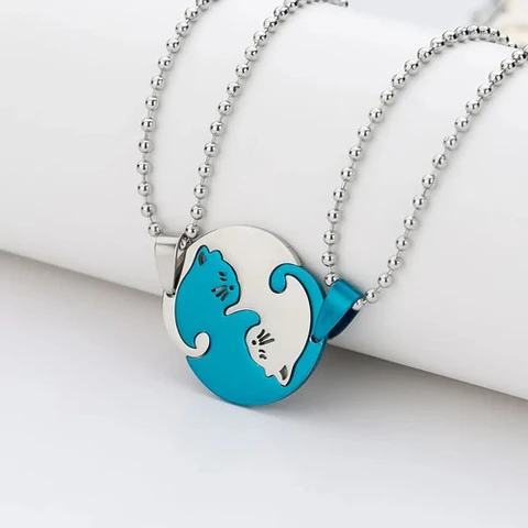 Collar en acero para Mujer Y Hombre Parejas Yin Yang Gato