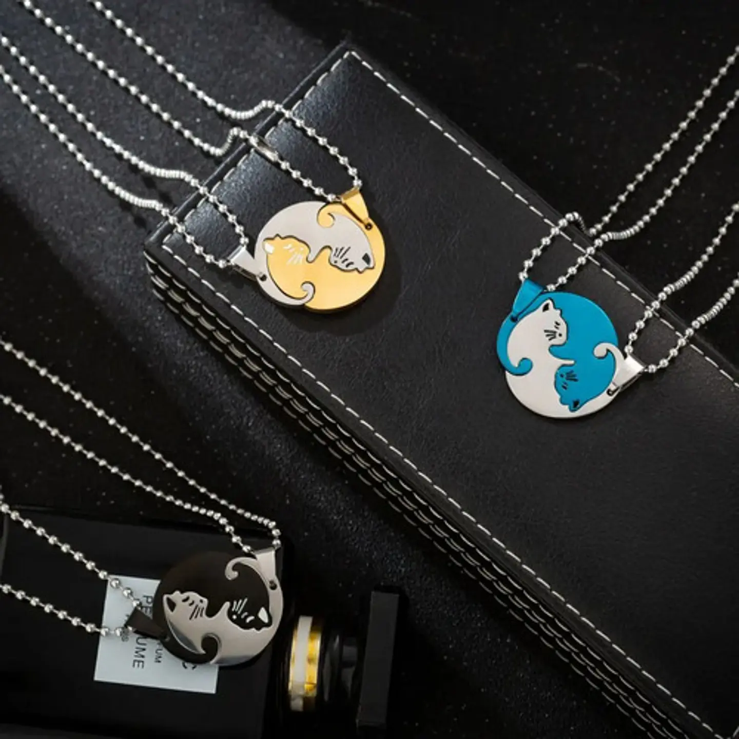Collar en acero para Mujer Y Hombre Parejas Yin Yang Gato 3