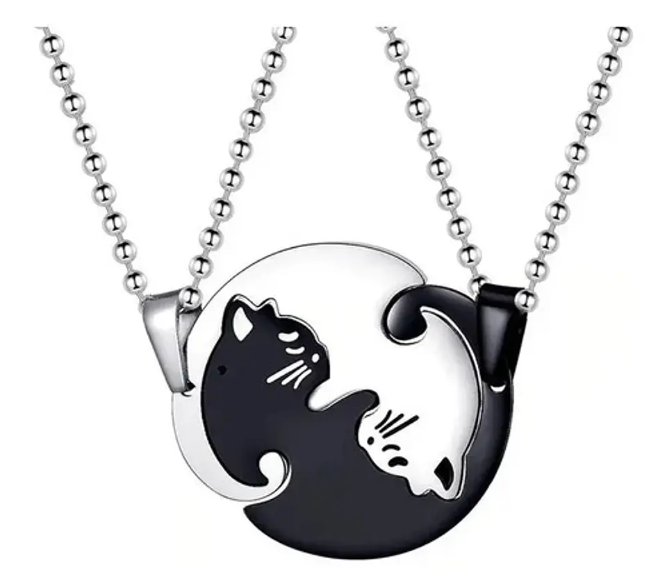 Collar en acero para Mujer Y Hombre Parejas Yin Yang Gato 4