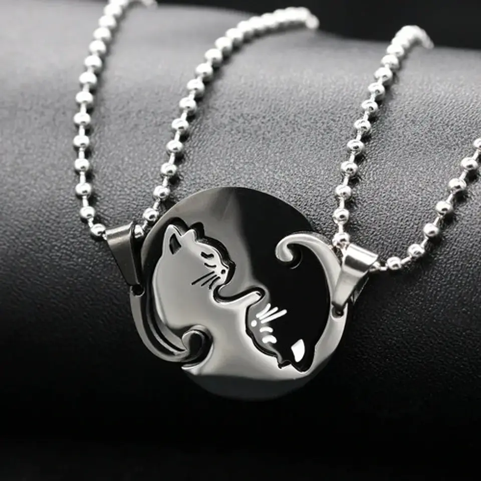 Collar en acero para Mujer Y Hombre Parejas Yin Yang Gato 9