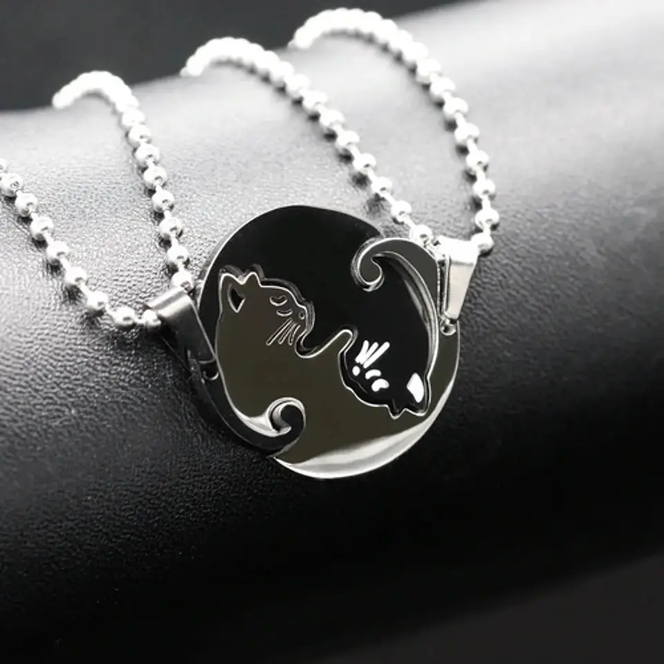 Collar en acero para Mujer Y Hombre Parejas Yin Yang Gato 10