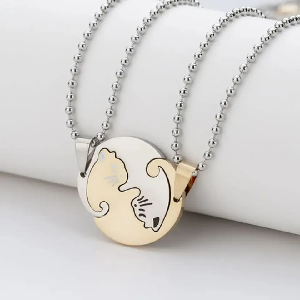 Collar en acero para Mujer Y Hombre Parejas Yin Yang Gato 13
