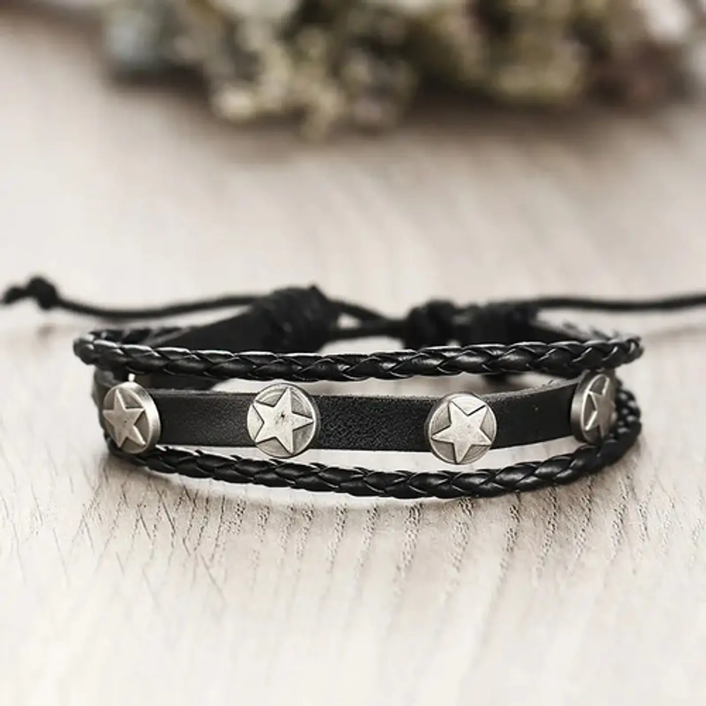 Set 5 Pulseras Hombre Mujer Manilla Brazalete De Cuero Pluma 12