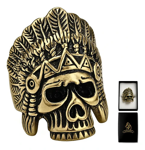 Anillo Color Oro Viejo Indio Cráneo Acero Inoxidable Hombre