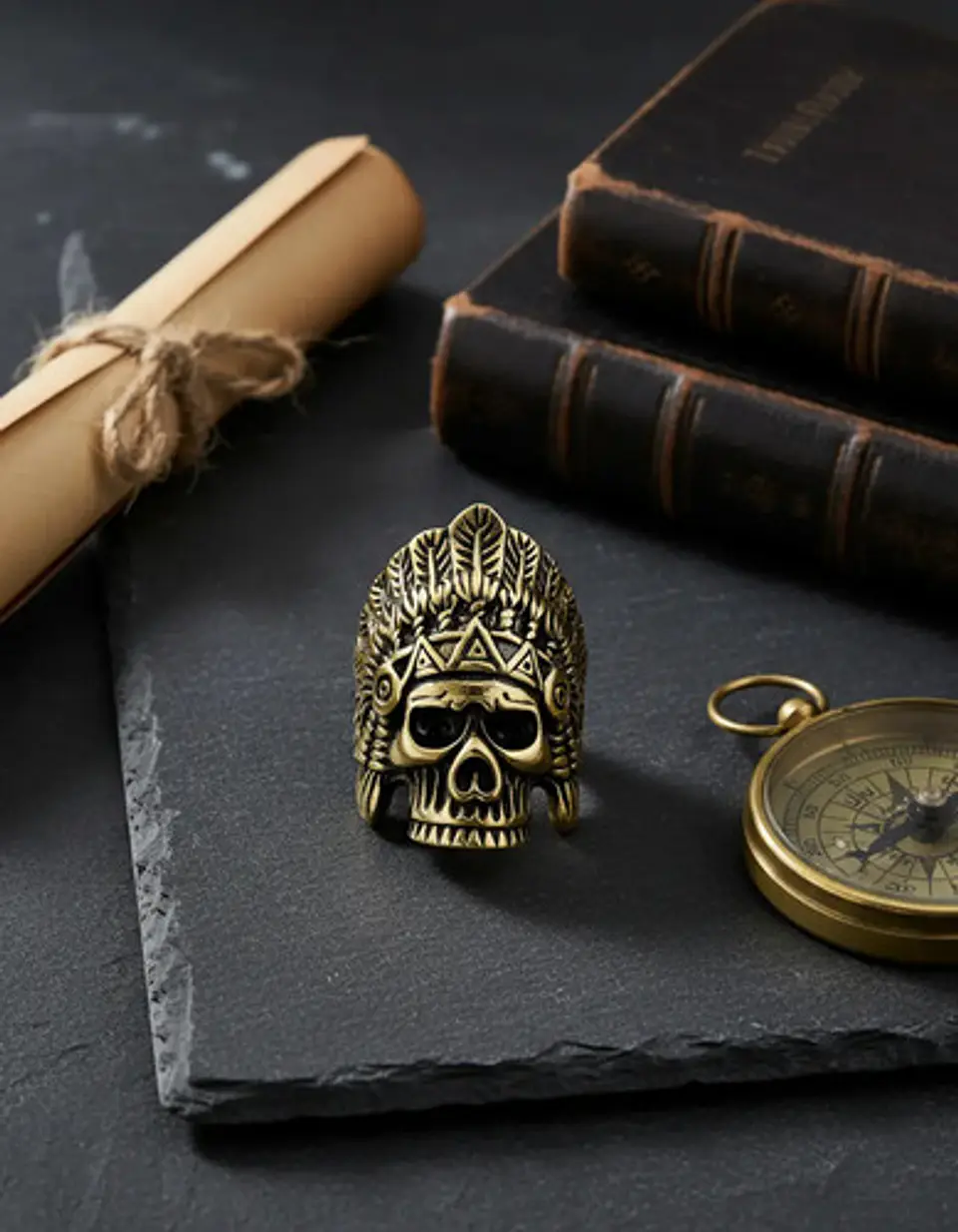 Anillo Color Oro Viejo Indio Cráneo Acero Inoxidable Hombre 5