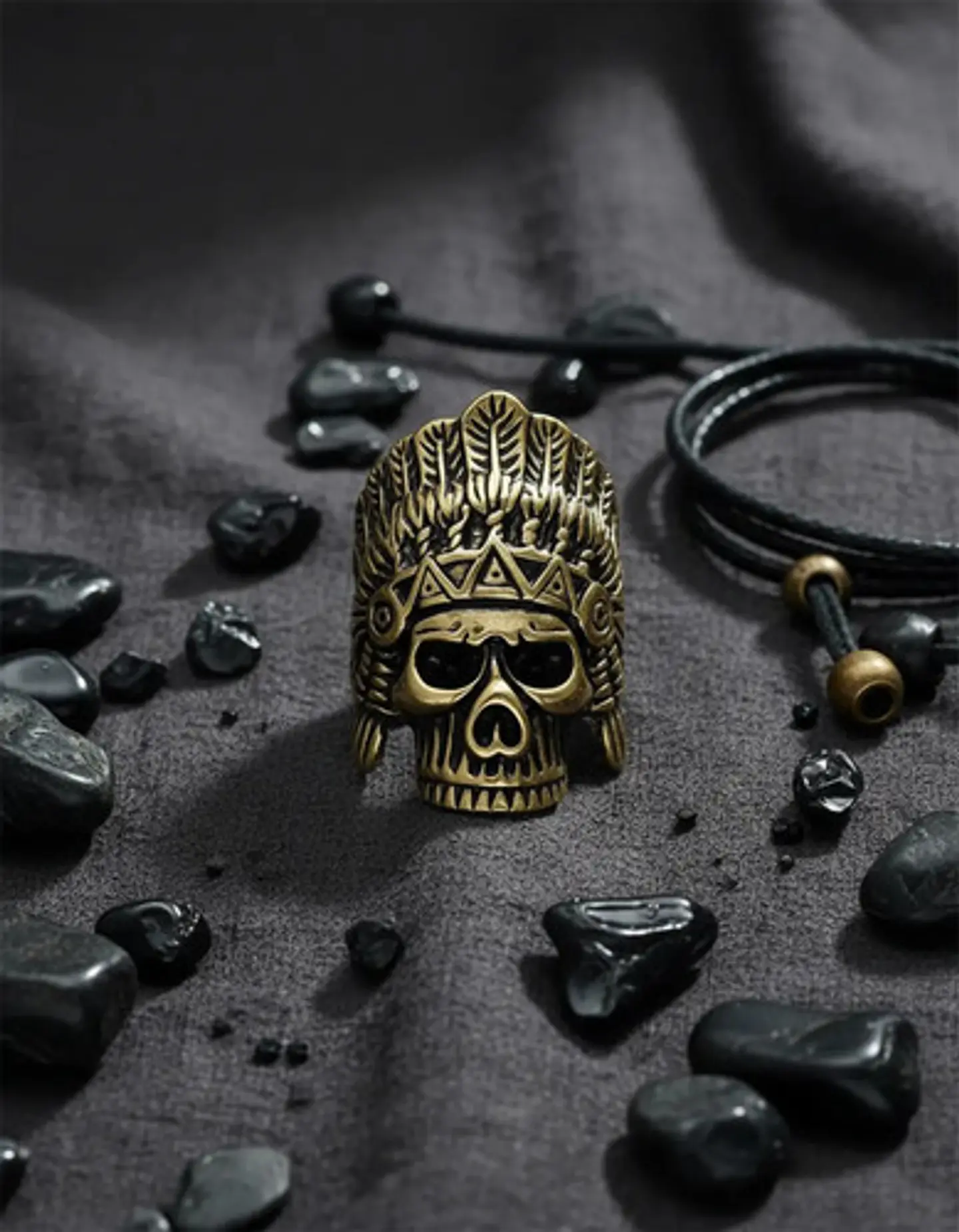 Anillo Color Oro Viejo Indio Cráneo Acero Inoxidable Hombre 8