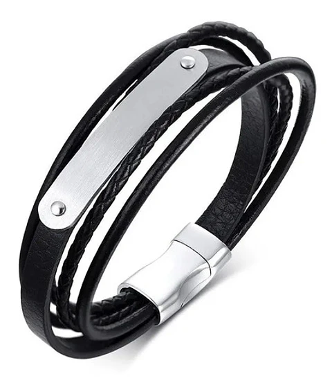 Pulsera Brazalete Acero Inoxidable Placa Color Oro Hombre