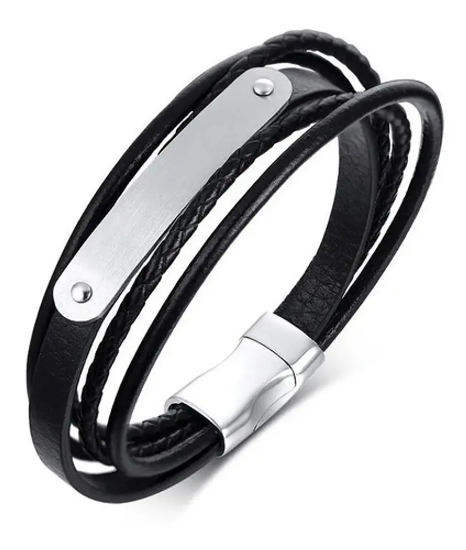 Pulsera Brazalete Acero Inoxidable Placa Color Oro Hombre 1