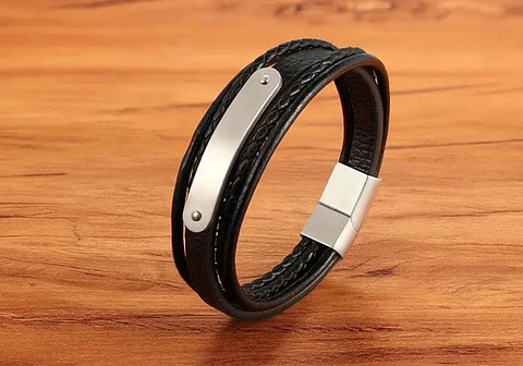 Pulsera Brazalete Acero Inoxidable Placa Color Oro Hombre