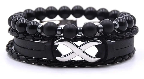 Pulsera Manilla Piedras Naturales Cuero Infinito Para Hombre