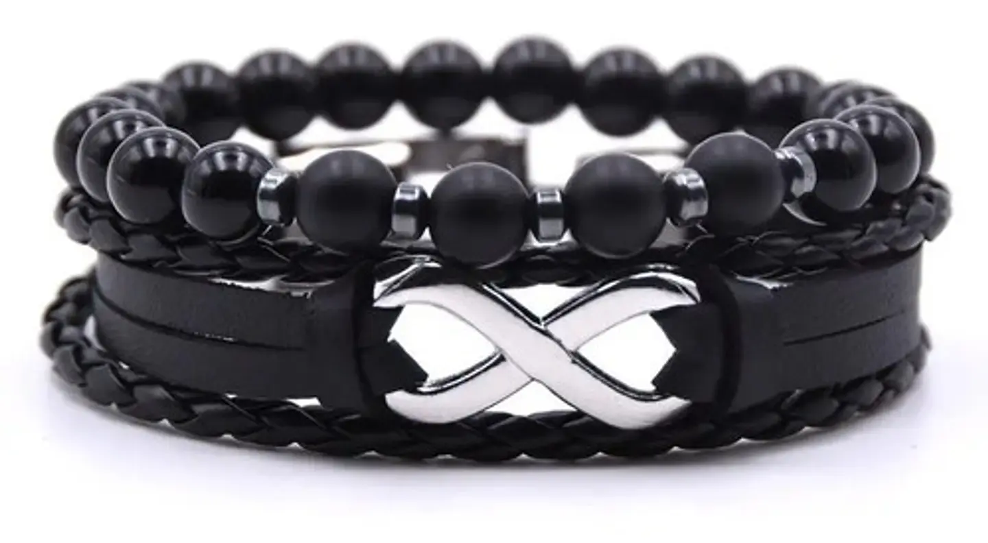 Pulsera Manilla Piedras Naturales Cuero Infinito Para Hombre 1