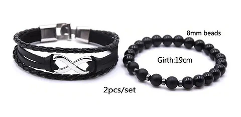 Pulsera Manilla Piedras Naturales Cuero Infinito Para Hombre