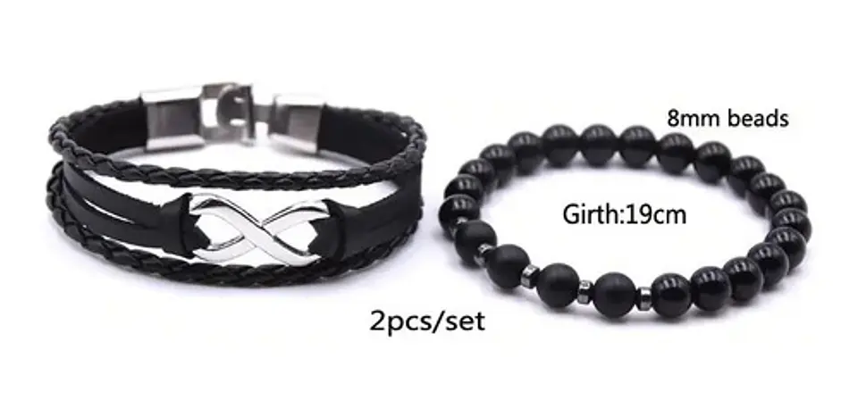 Pulsera Manilla Piedras Naturales Cuero Infinito Para Hombre 2