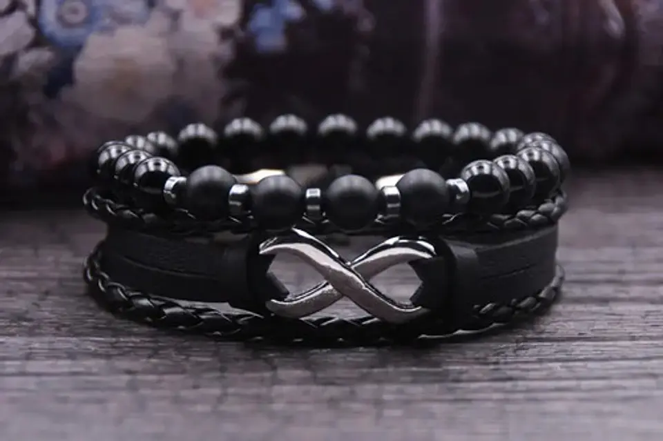 Pulsera Manilla Piedras Naturales Cuero Infinito Para Hombre 3