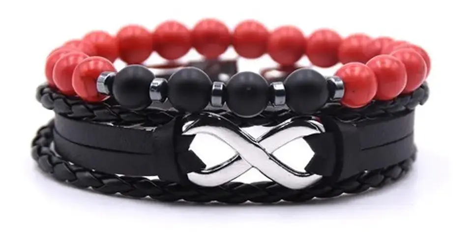 Pulsera Manilla Piedras Naturales Cuero Infinito Para Hombre 4