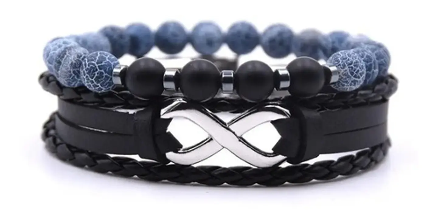 Pulsera Manilla Piedras Naturales Cuero Infinito Para Hombre 5