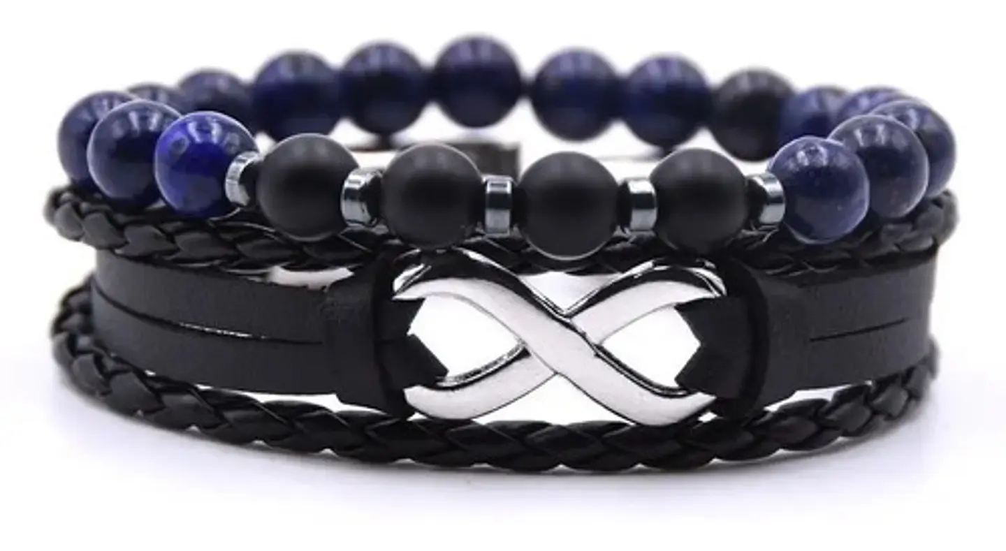 Pulsera Manilla Piedras Naturales Cuero Infinito Para Hombre 7
