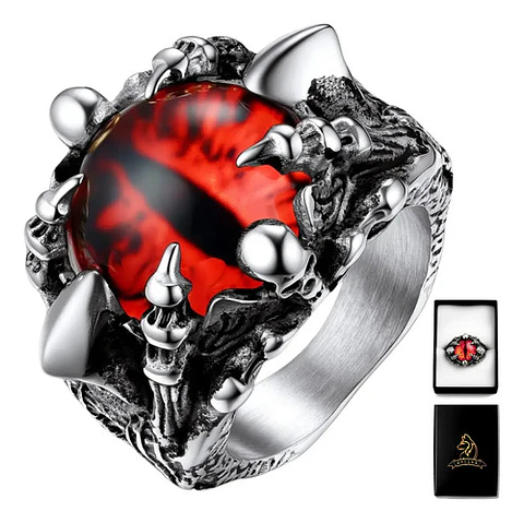 Anillo Ojo Dragón Rojo Cráneo Skull Acero Inoxidable Hombre