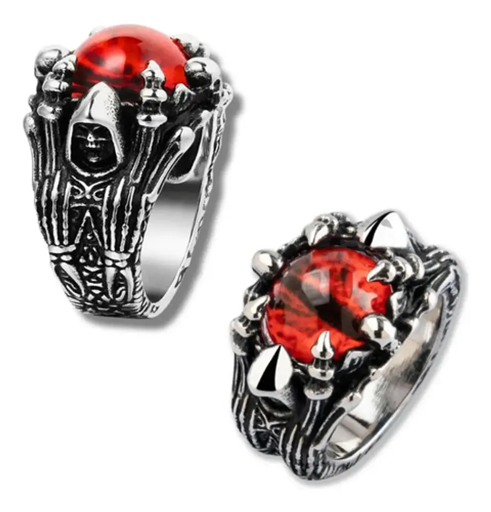 Anillo Ojo Dragón Rojo Cráneo Skull Acero Inoxidable Hombre 2