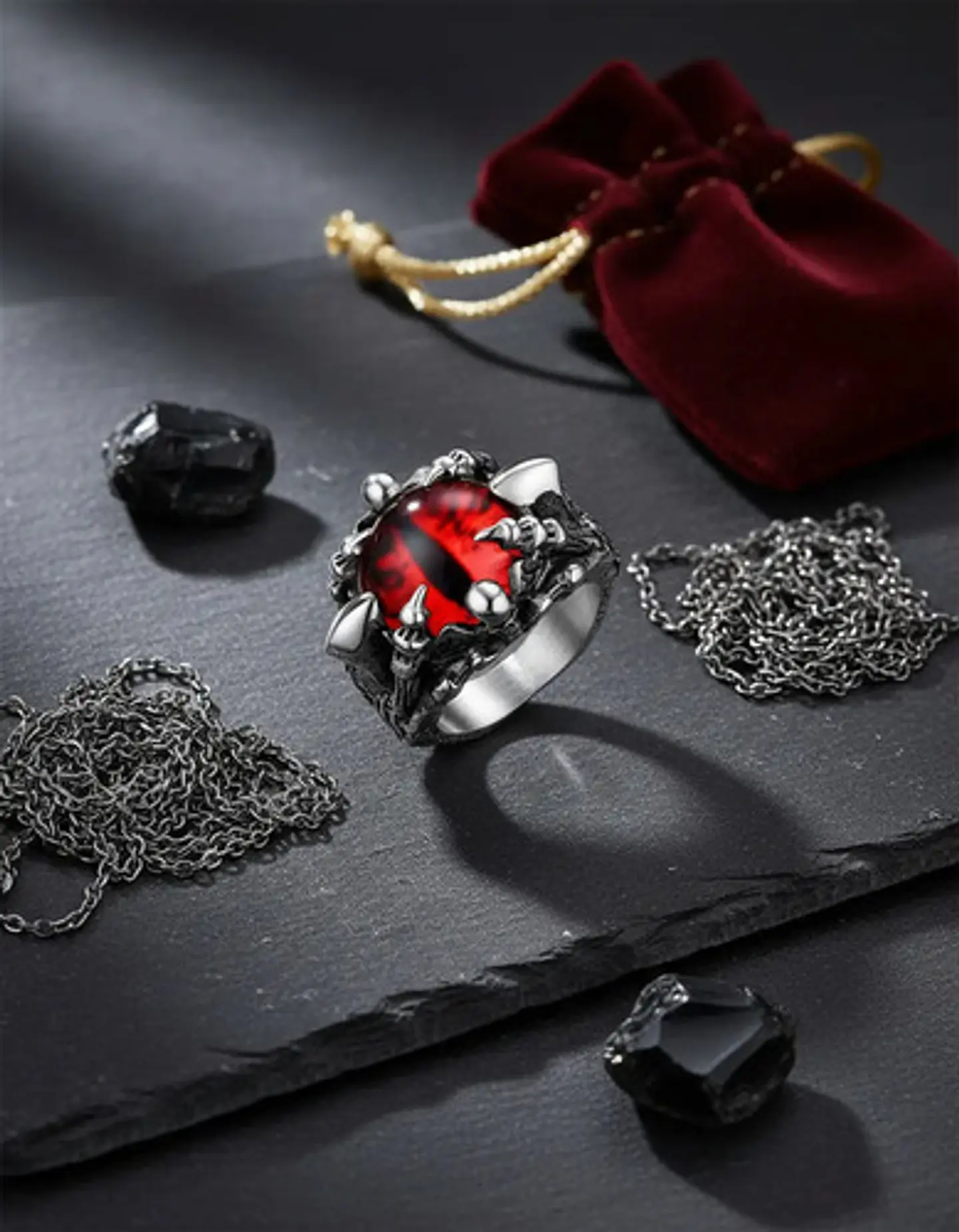 Anillo Ojo Dragón Rojo Cráneo Skull Acero Inoxidable Hombre 3