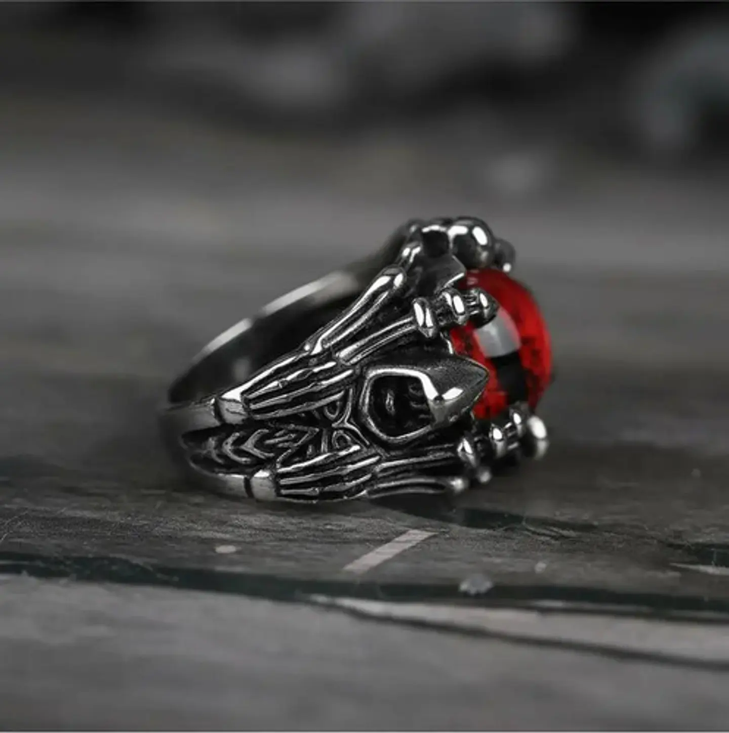 Anillo Ojo Dragón Rojo Cráneo Skull Acero Inoxidable Hombre 5