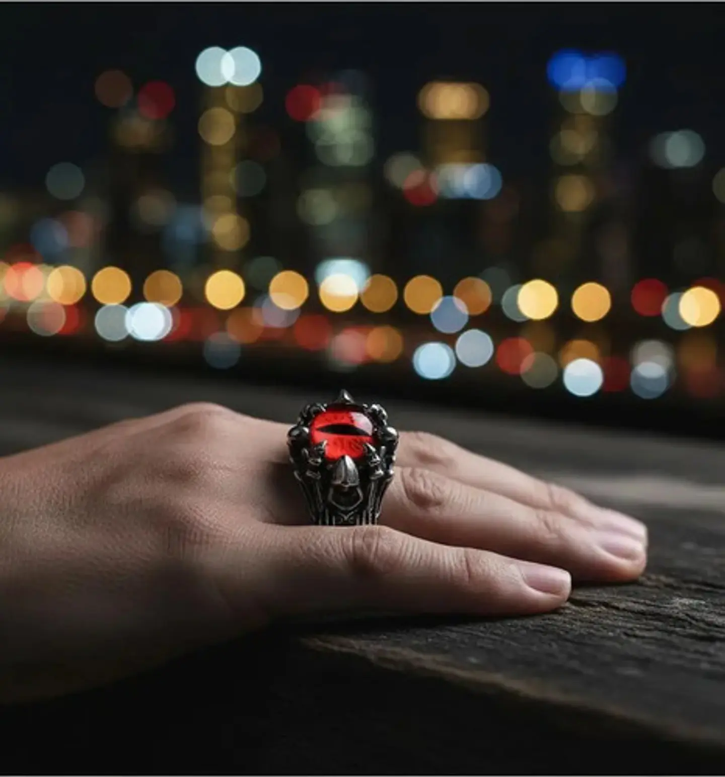Anillo Ojo Dragón Rojo Cráneo Skull Acero Inoxidable Hombre 9