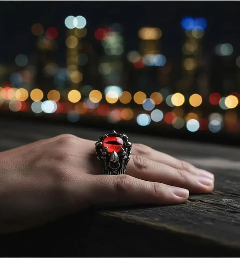 Anillo Ojo Dragón Rojo Cráneo Skull Acero Inoxidable Hombre 9