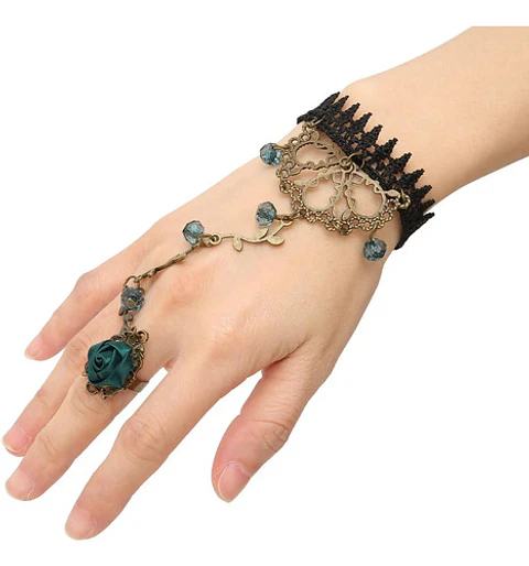 Pulsera Encajé Anillo Choker Rosa Para Mujer Gótico Moda