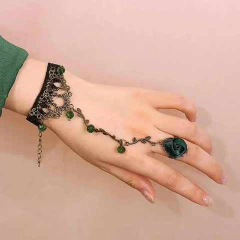 Pulsera Encajé Anillo Choker Rosa Para Mujer Gótico Moda