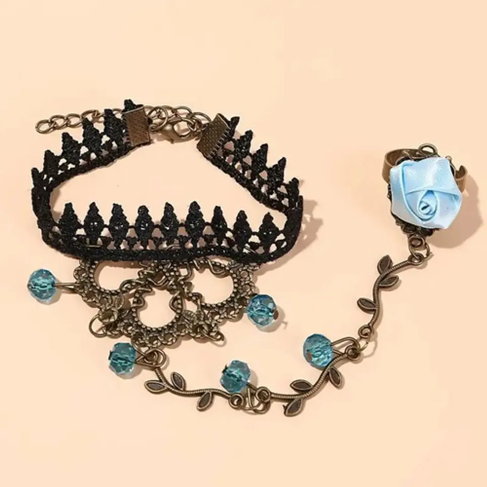 Pulsera Encajé Anillo Choker Rosa Para Mujer Gótico Moda 12